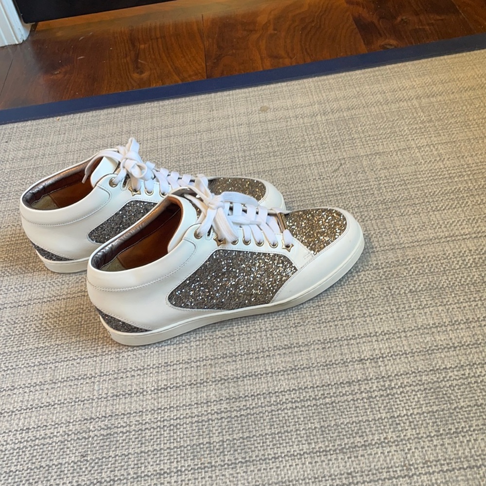 Jimmy choo Sneaker. Miami leather and glitter. Womens size 38.